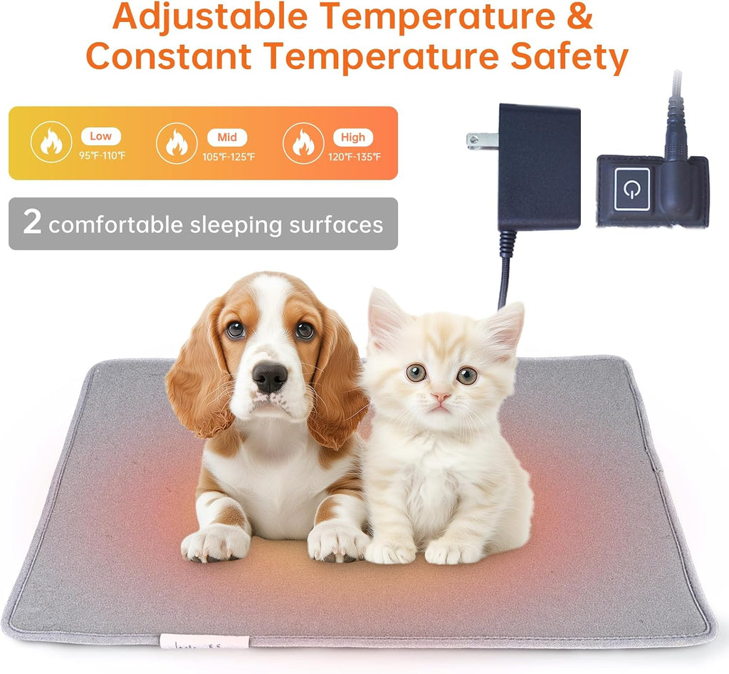 Cat Heating pad Indoor,Temperature Adjustable Kitten Heating pad Newborn with 12VDC Safe Voltage and Machine Washable.（L：23 * 19.6IN）