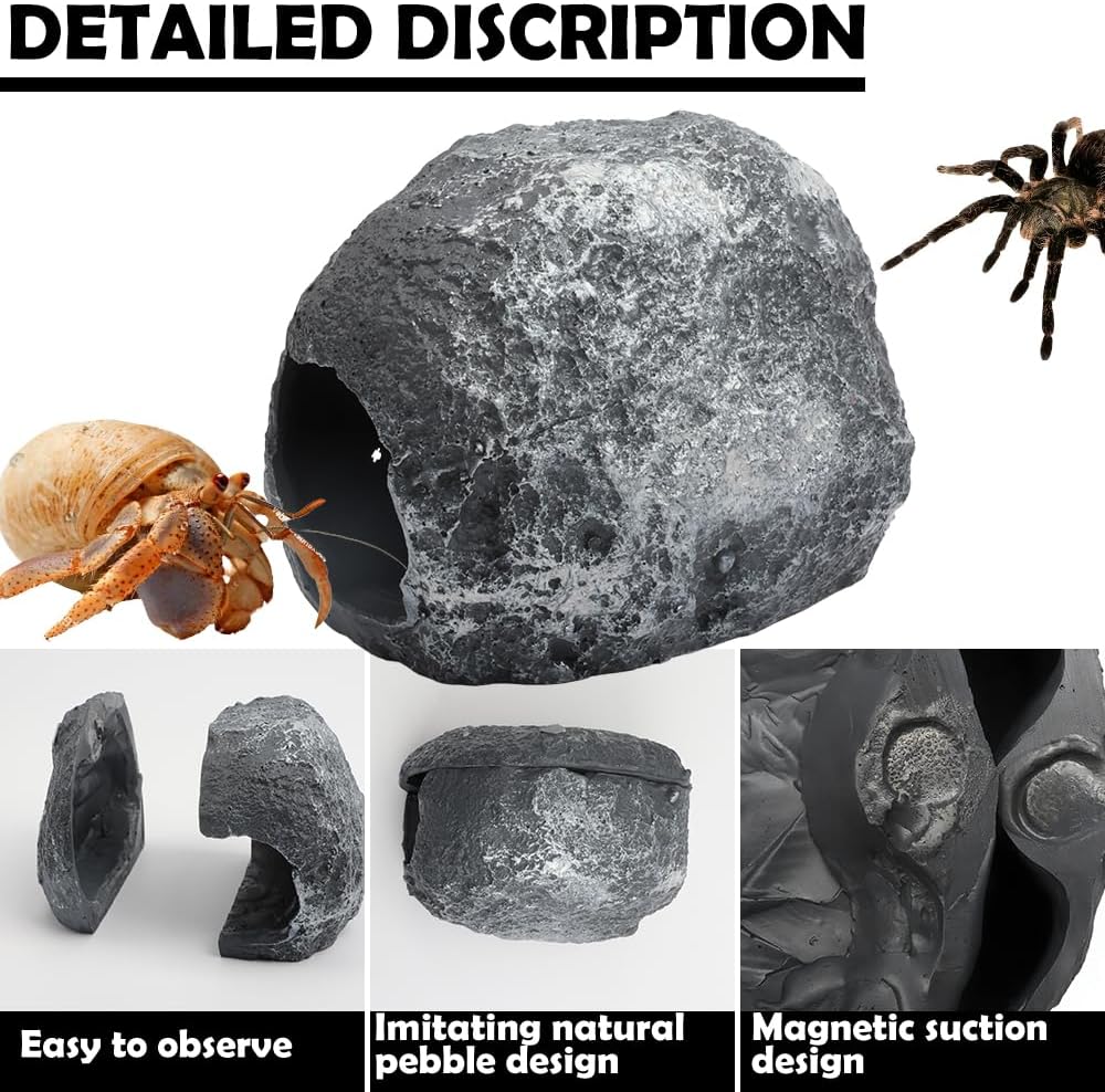 DQITJ Small Reptile Cave Magnetic Design for Easy Viewing Hideout Decoration for Spider Hermit Crab Gecko Corn Snake