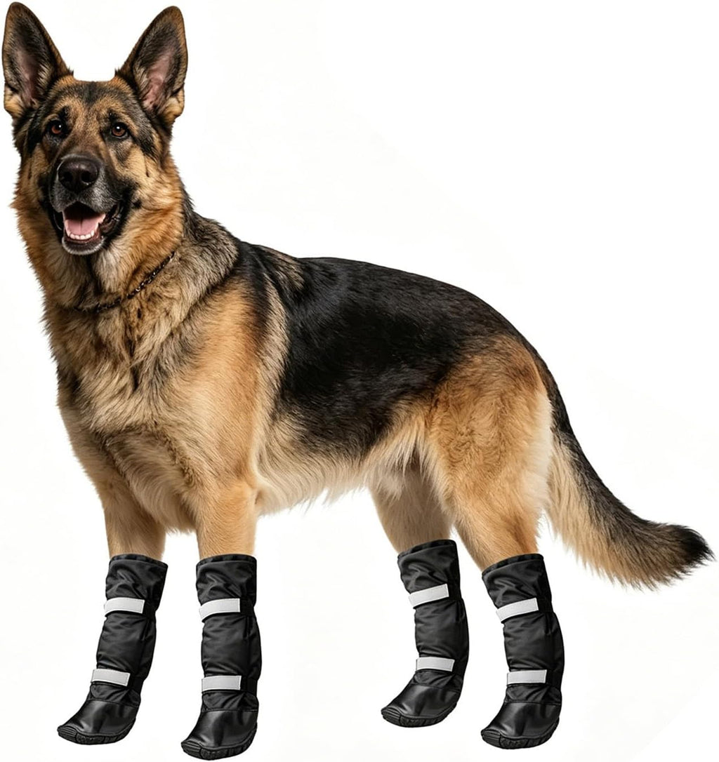 NAMSAN Winter Dog Boots for Large Dogs, 4 PCS Size #5(XL), Long Legged Anti-Slip Dog Rain Booties with Reflective Magic Strips, Waterproof Outdoor Warm Dog Shoes for Snowfield Paw Protection, Black
