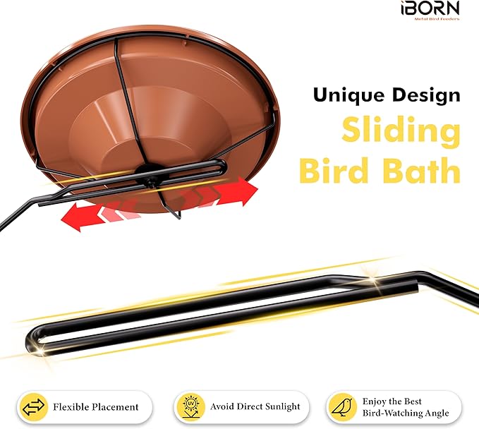 iBorn Bird Bath for Outside, Deck Mounted Bird Bath 12in，Birds Baths for - Image 4