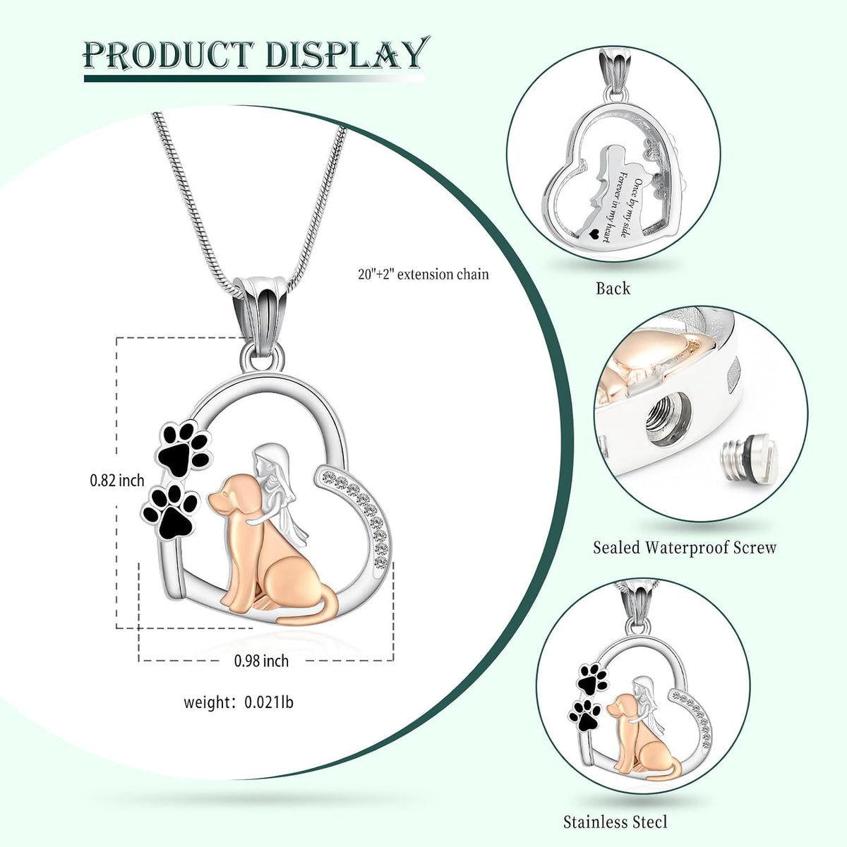 Dogs Cremation Jewelry Urn Necklaces With Mini Dog Paw for Ashes Memorial Keepsake Pendant for Women Man Gifts With Funnel Kit & Bag