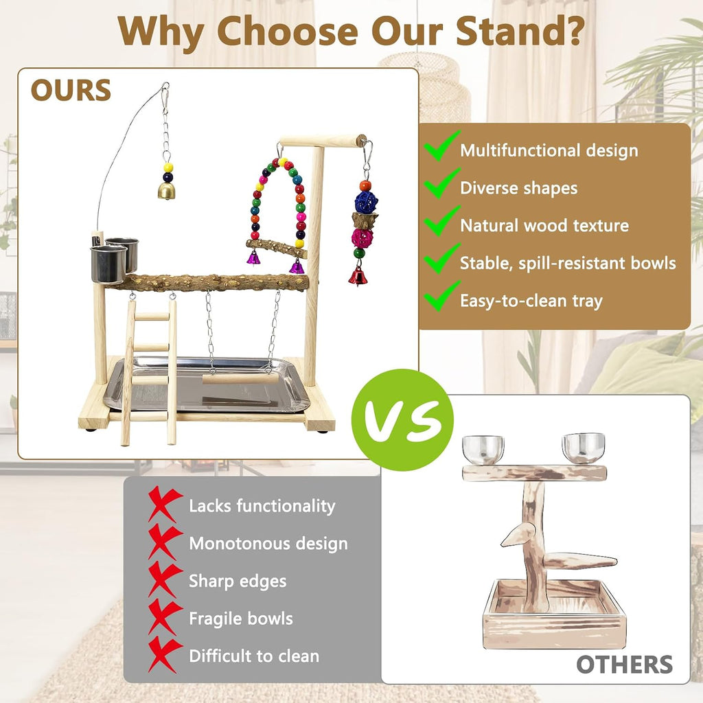 Tfwadmx Bird Playground Parrots Play Stand Birdcage Play Stand Play Gym Parakeet Ladders Exercise with Feeder Cups for Cockatoo Lovebirds SmallBirds Conure Cockatiel Cage Accessories Toy