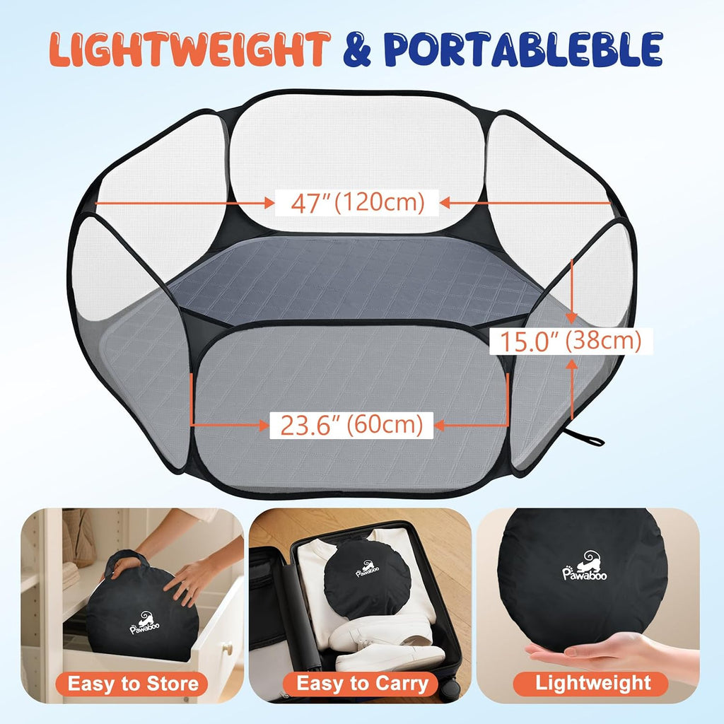 Pawaboo Small Animals Playpen with Pad, Black/Gray
