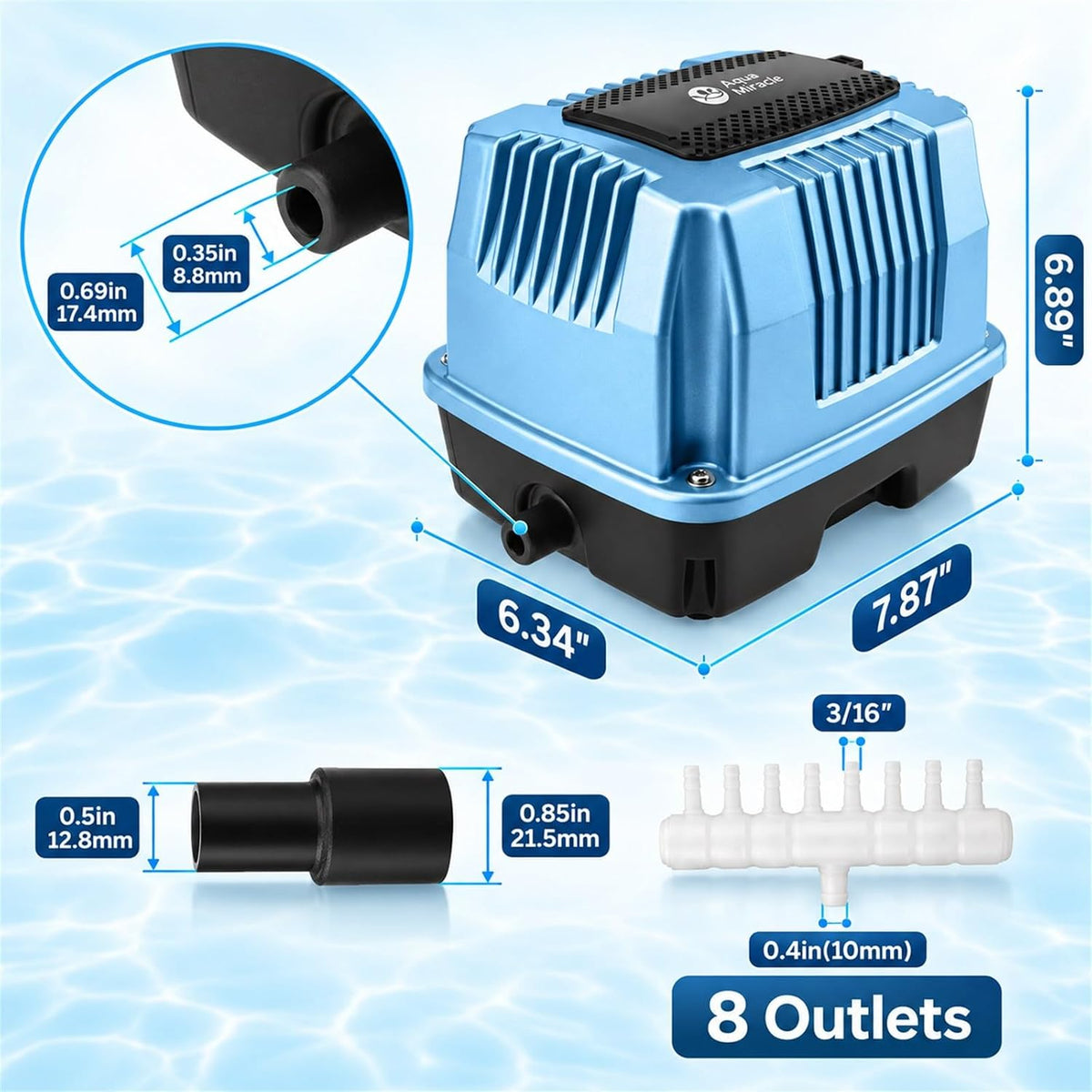 AquaMiracle Linear Air Pump AP-40/AP-60/AP-80/AP-160 for Pond Aeration, Septic, Hydroponic, 635/950/1350/2550GPH, Pond, Waste Treatment, Aquarium, Fish Farm, Seafood Restaurant