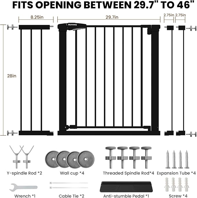 29.7-46" Extra Wide Baby Gate for Stairs, Pressure Mounted Dog Gate Indoor for - Image 9