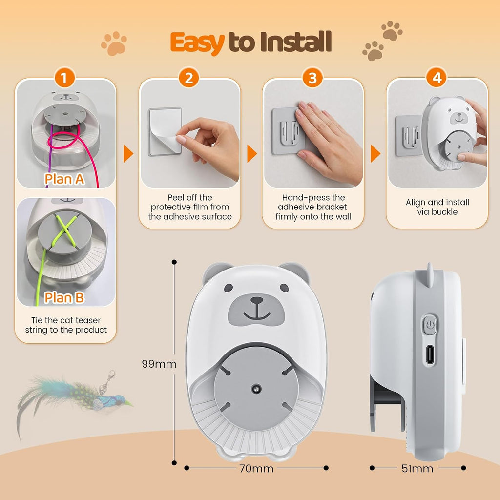 Interactive Cat Toys for Indoor Cats, Automatic Rechargeable Hanging Feather Wand with Flying Motion, 4 Packs Replaceable Accessories, Exercise Enrichment Toy for Cats, Long-Lasting USB Charging