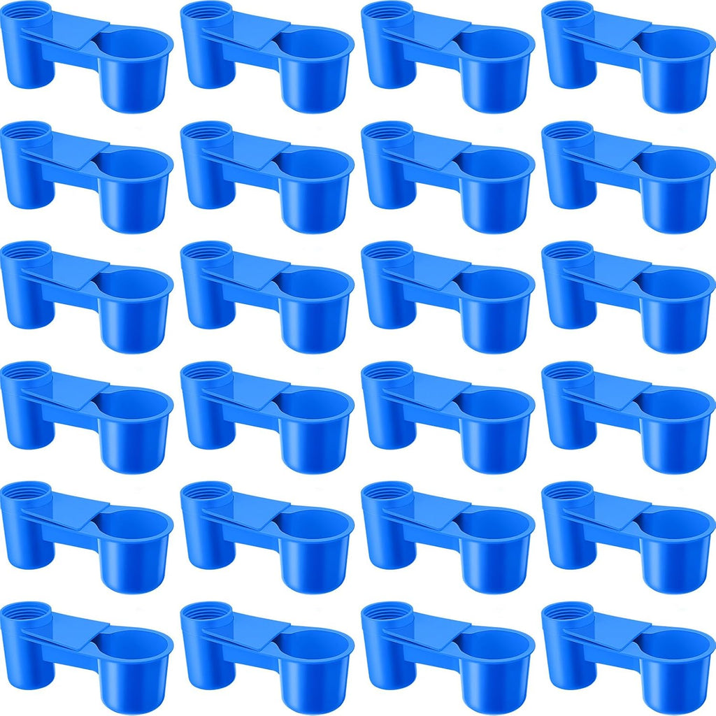 LemonRoad 24 Pcs Bird Drinker Feeder Cups Plastic Water Bottle Cup for Cage Ideal for Pigeon Bottle Chicken Quail Poultry Waterer Accessories(Blue)