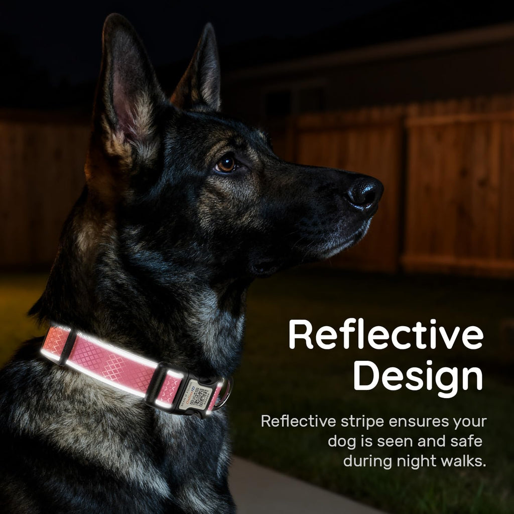 Reflective Dog Collar with QR Code Tag,Neon Pink S (9.8"-15.7")