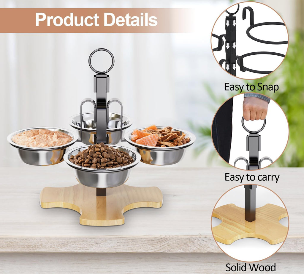 Elevated Cat Bowls 3 Adjustable Height 4 Stainless Steel Cats&Dogs