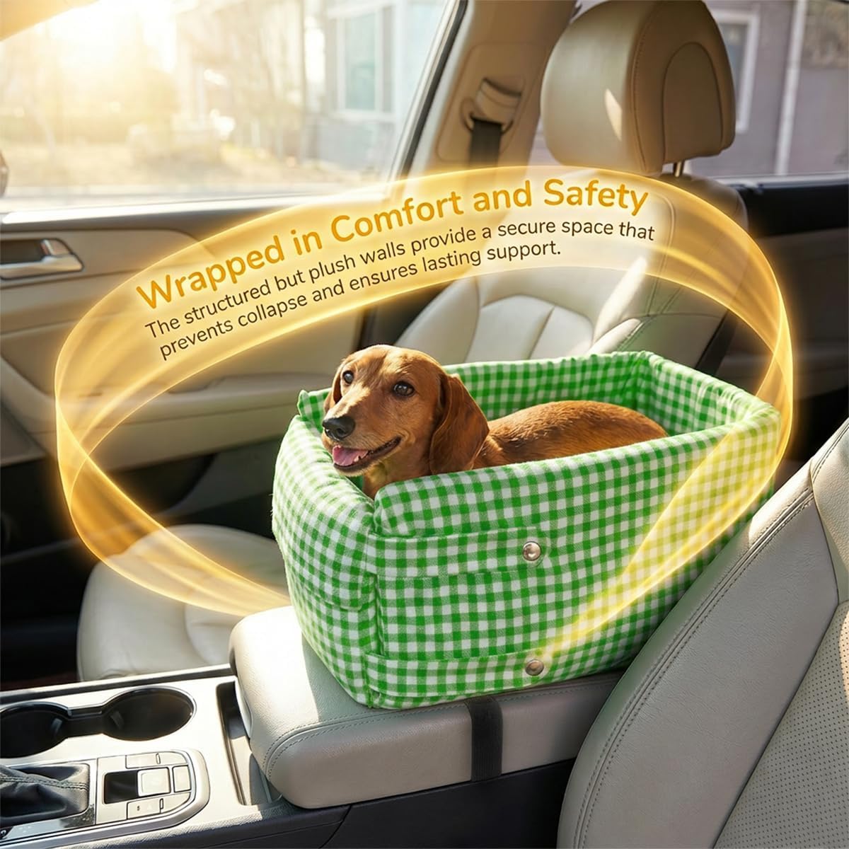 Center Console Dog Car Seat, Armrest Box Pet Booster Seat, Green