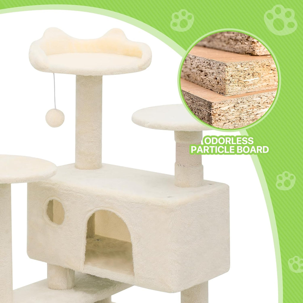 Magshion Cat Tree 55" Cats Tower for Indoor Cats, Multi-Level Cat Condo with Scratching Post, Top Perch, Sisal Board and Dangling Ball, Cat Stand Jumping Platform Kittens Pet Play House (Beige)