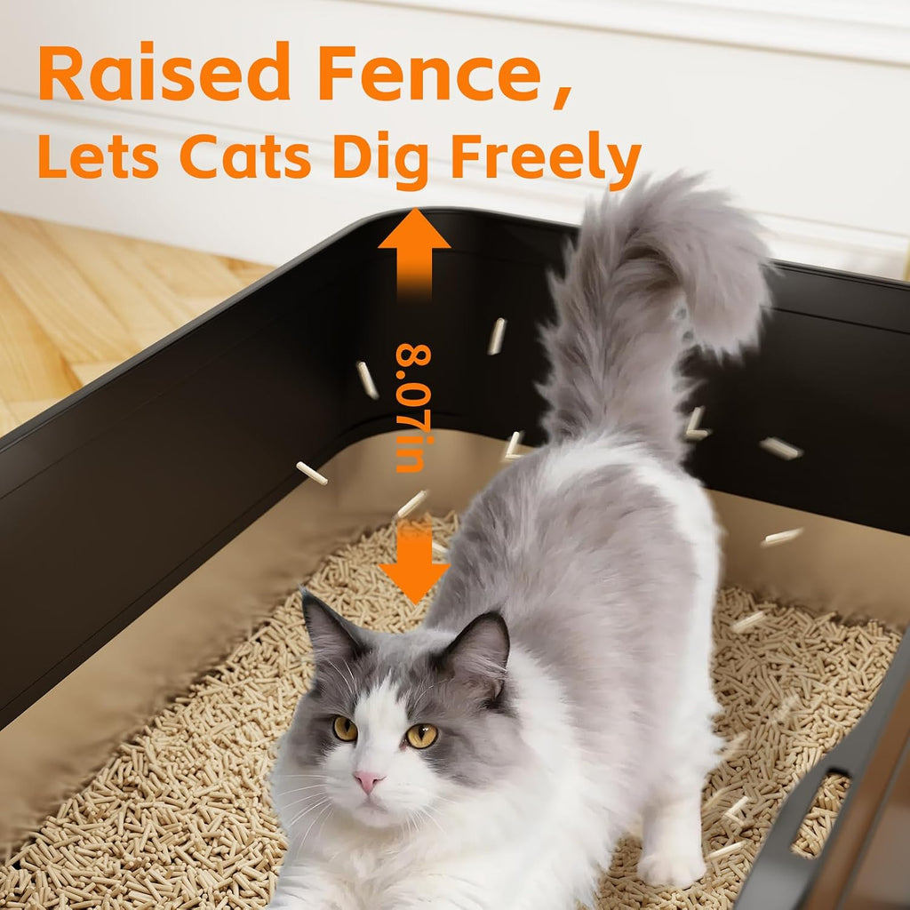 Premium Stainless Steel Cat Litter Box with Scoop – Large High-Sided Open Top Litter Pan, Rust-Resistant & Metal Kitty Litter Tray, Non-Stick Easy Clean Surface with Non-Slip Pads