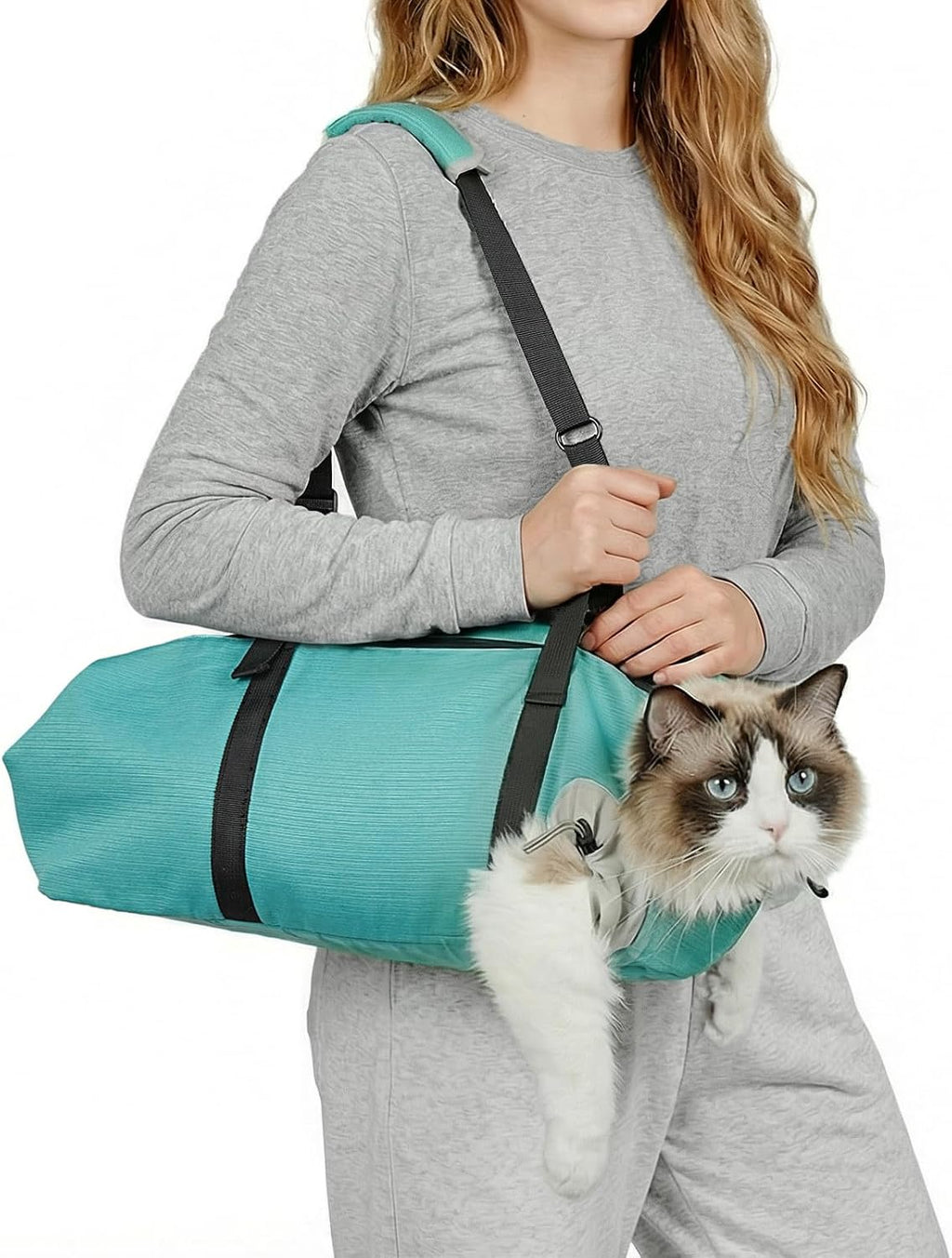 Cat Carrier Pouch, Soft Cat Grooming Restraint Bag for Vet Visits, Nail Trimming,Dental Care & Medication, Comfortable Cats Carry Bag with Bottom Support for Car Travel,Blue S(4-10lbs)