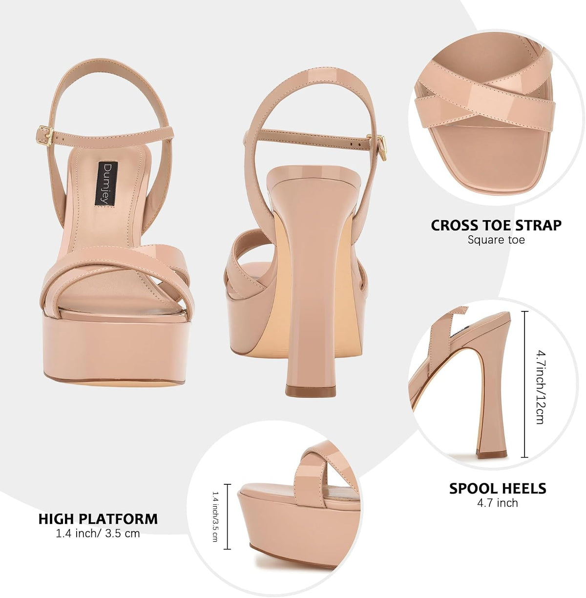 Platform Heels for Women Chunky High Heel Sandals with Ankle Strap