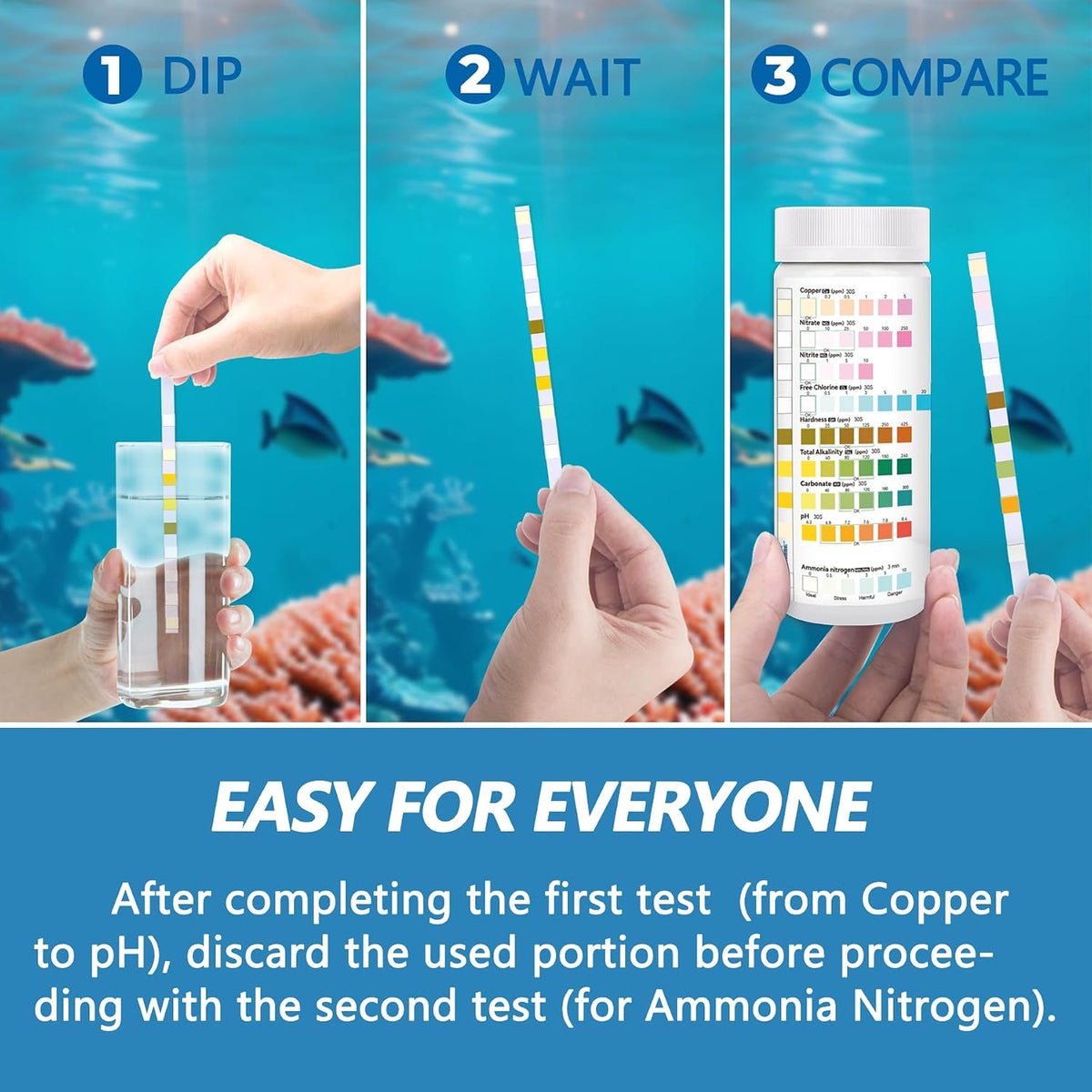 Aquarium Test Strips for Fish Tank: 9 in 1 Aquarium Ammonia Test Strips for Fish Tank - 125 Counts Aquarium Water Test Kit Testing Ammonia Nitrogen, Copper, pH and More