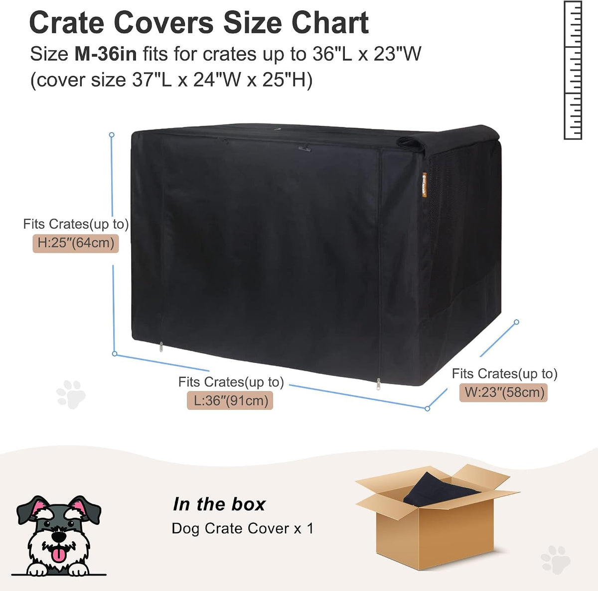 36-Inch Dog Crate Cover with Mesh, Waterproof Kennel Cover, Black