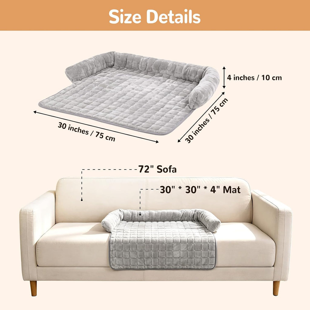 YooxArmor Plush Dog Couch Bed, Washable Removable Pet Sofa Mat with Raised Edge & Non-Slip Bottom, Furniture Protector Bed for Small Medium Dogs Cats