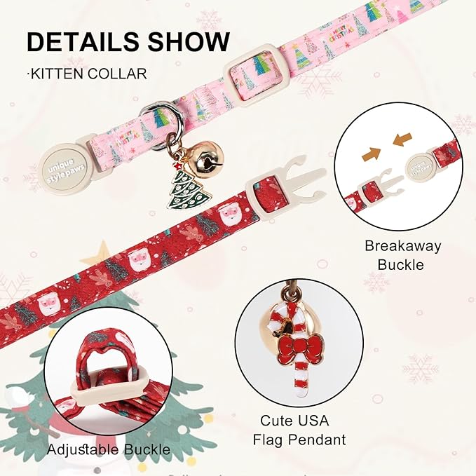 Christmas Cat Collar, Unique Style Paws Kitten Collars, Cute Cats Collar - Image 3