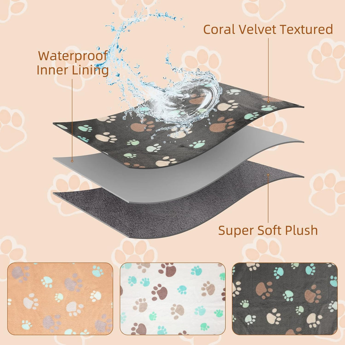 YUEPET Guinea Pig Blankets 3 Pack, Waterproof-Backed Fleece Liners, S