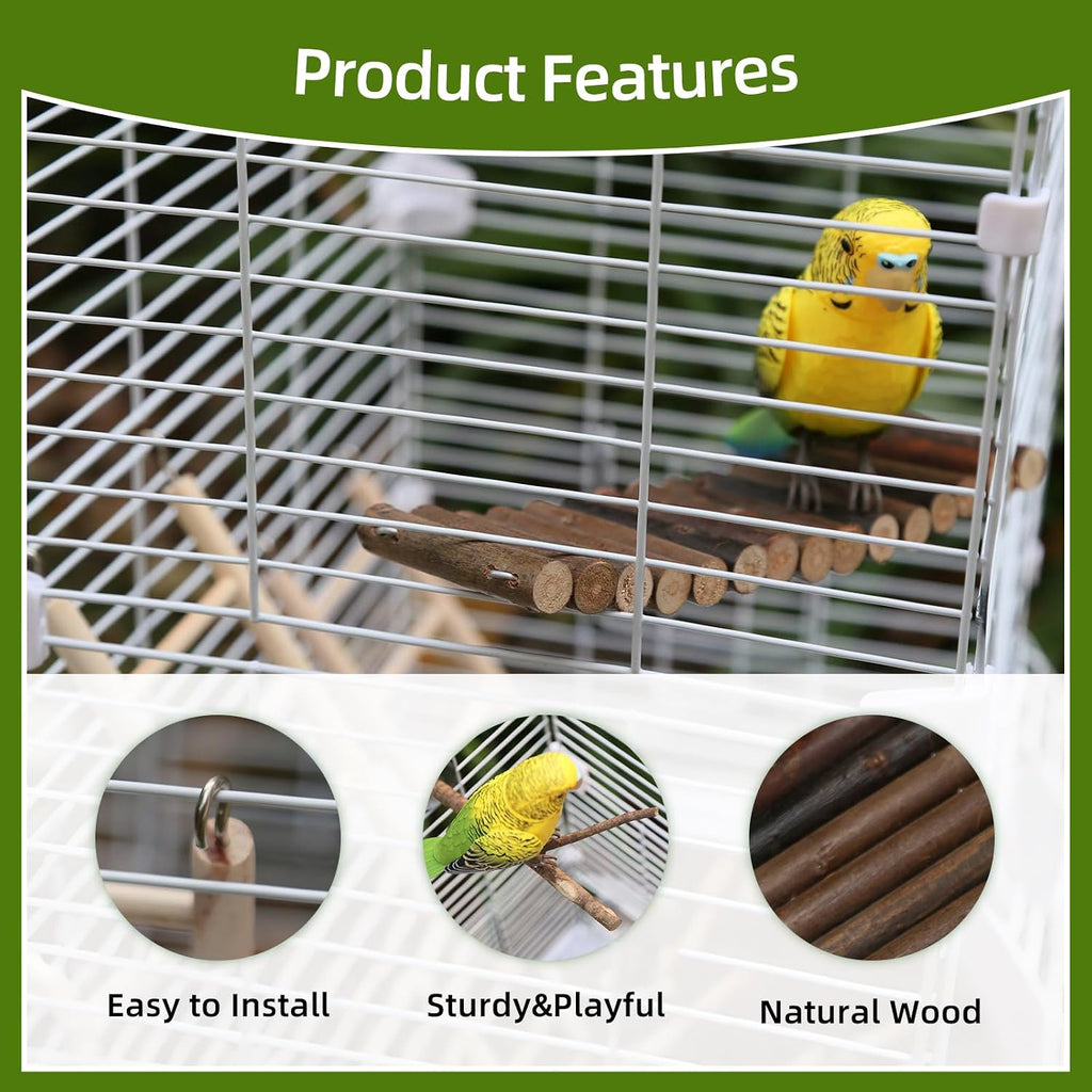 4 Packs Bird Toys - Natural Wooden Parrot Perch Stand, Platform Hammock Swing, ladders - for Macaws, Small Parakeets, Conures, Budgies, Finches