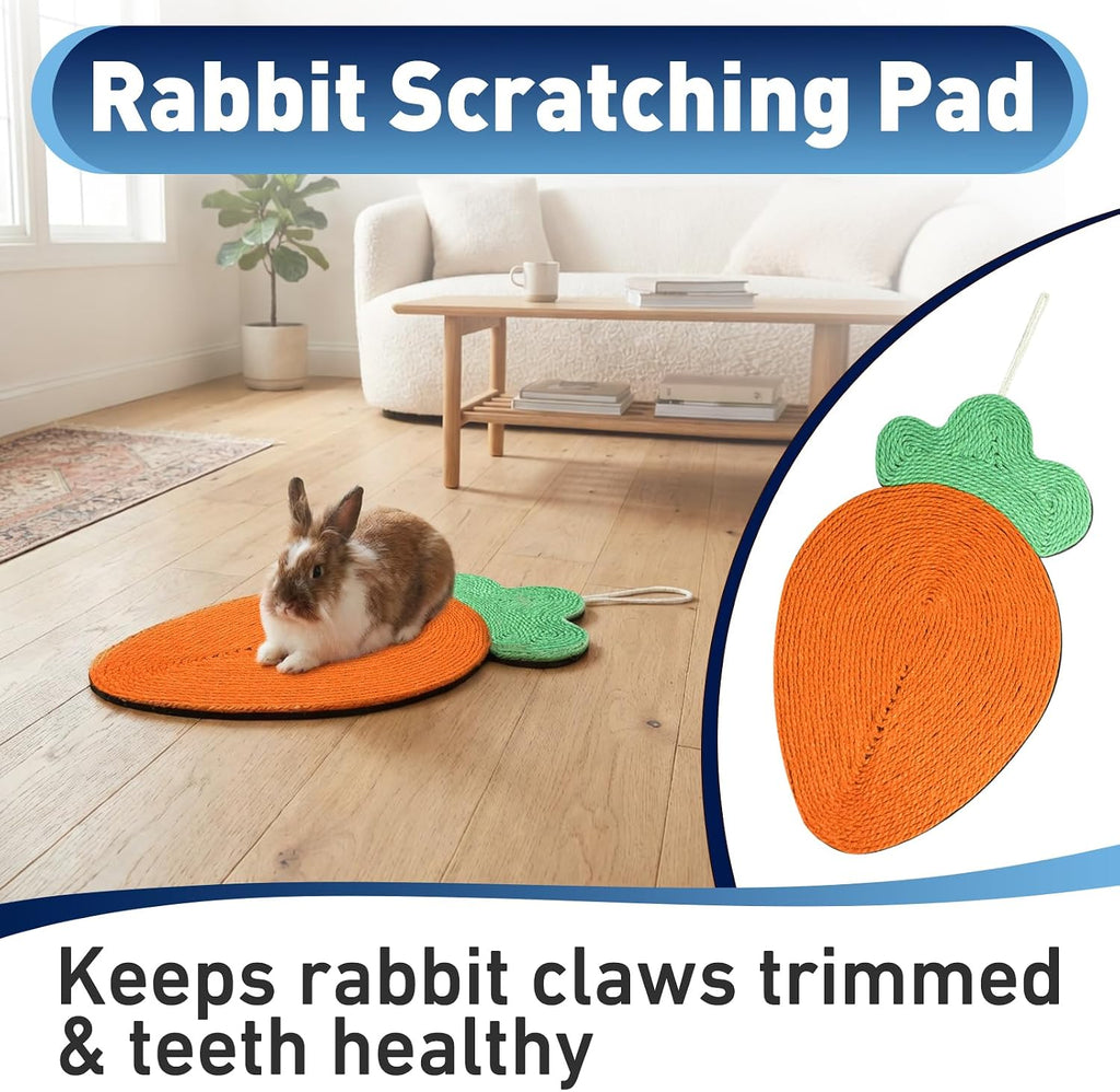Rabbit Scratching Pad - Carrots, Natural Sisal Rabbit Pad for Claw and Teeth Care, Chewing, Sleeping and Nesting, Bunny Scratch Mat for Most Small Animals - Indoor & Cage