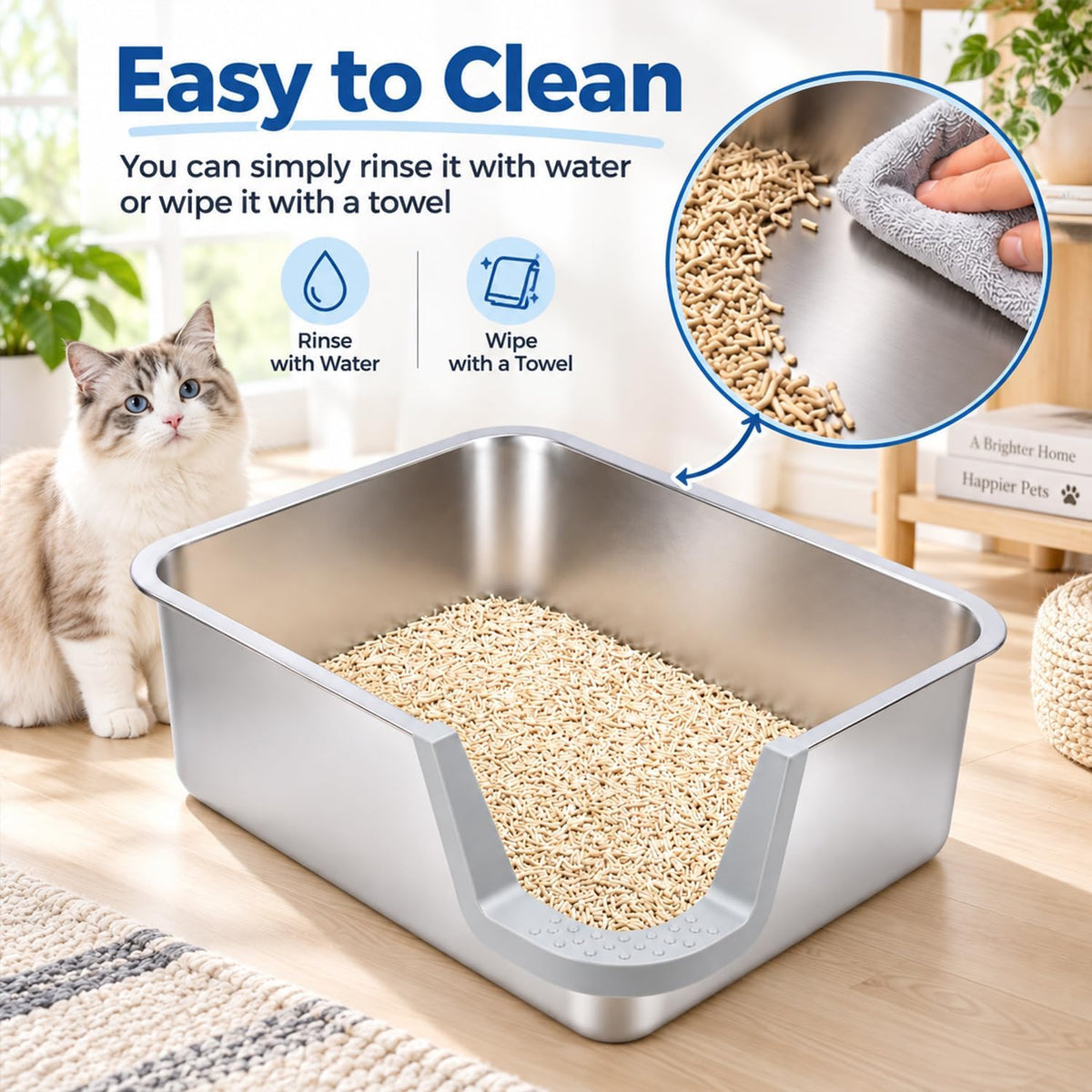 Low Entry Stainless Steel Cat Litter Box, 17.5" L x 13.6" W x 6" H