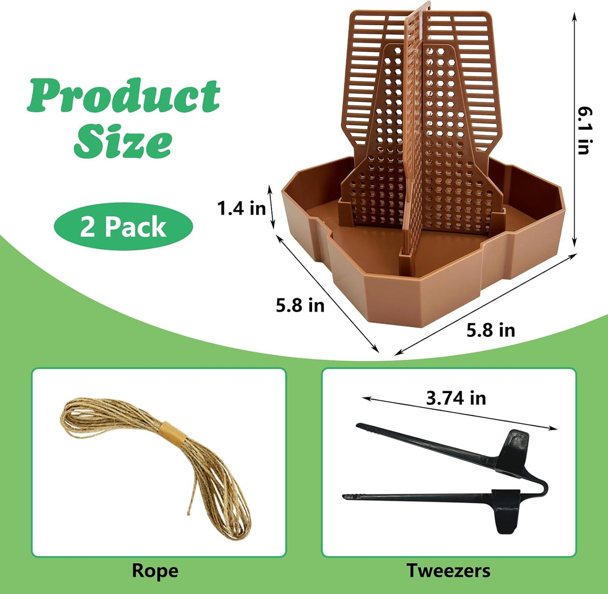2PCS Reptile Hunting Bowl,5.8"×5.8"×6.1" H Insect Feeding Box with Rope and Tweezers Chameleon Feeder Bowls Hanging Bearded Dragon Bug Bowls Mounted Insect Reptile Feeder Box(Brown,Large)