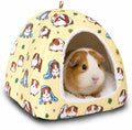Guinea Pig Hideout Bed 11.8-Inch Cube - Cozy Small Animal House for Guinea Pigs, Chew-Proof Hideaway with Ventilation (Yellow, Adorable Guinea Pig Print)