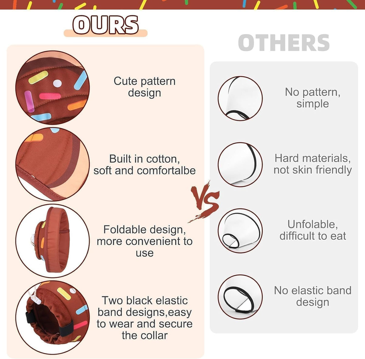 Cat Cone Collar Soft, Adjustable Cat Cones to Stop Licking, Foldable Donut Water Resistant Pet Recovery Neck E Collars After Surgery, Kitten Elizabethan Collar for Small to Large Cats,Brown L