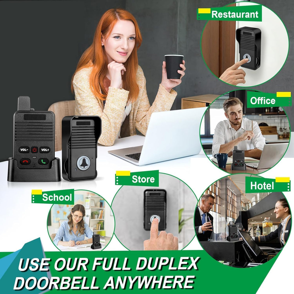 Doorbells, Full Duplex Intercom Long Range Wireless Door Bell