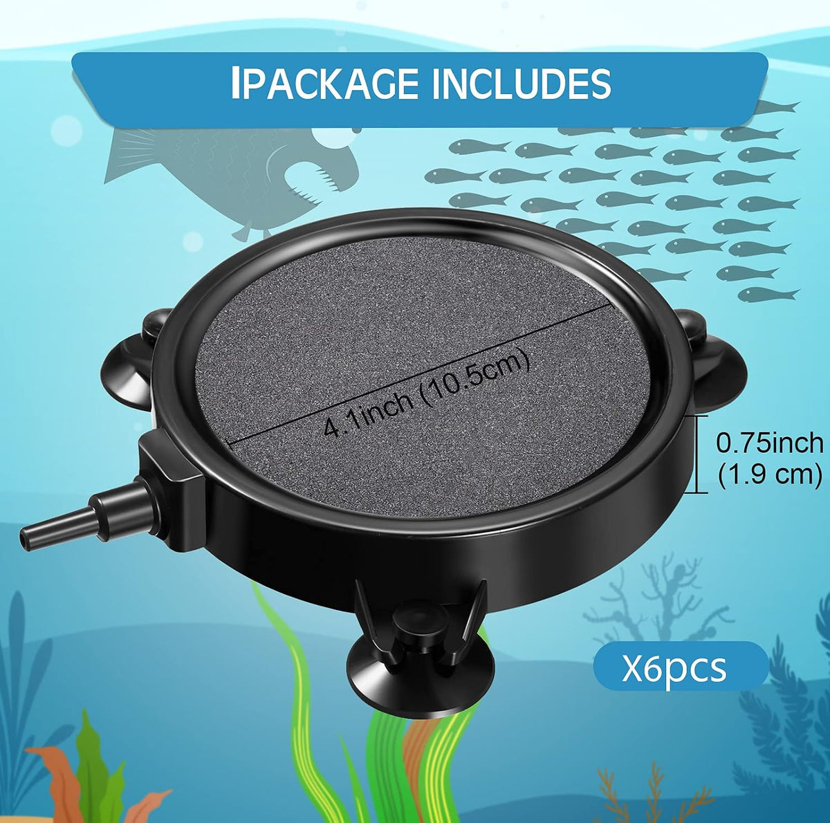 Honoson 6 Pcs 4 Inch Air Stones Disc Diffuser Aquarium, Black with Gray