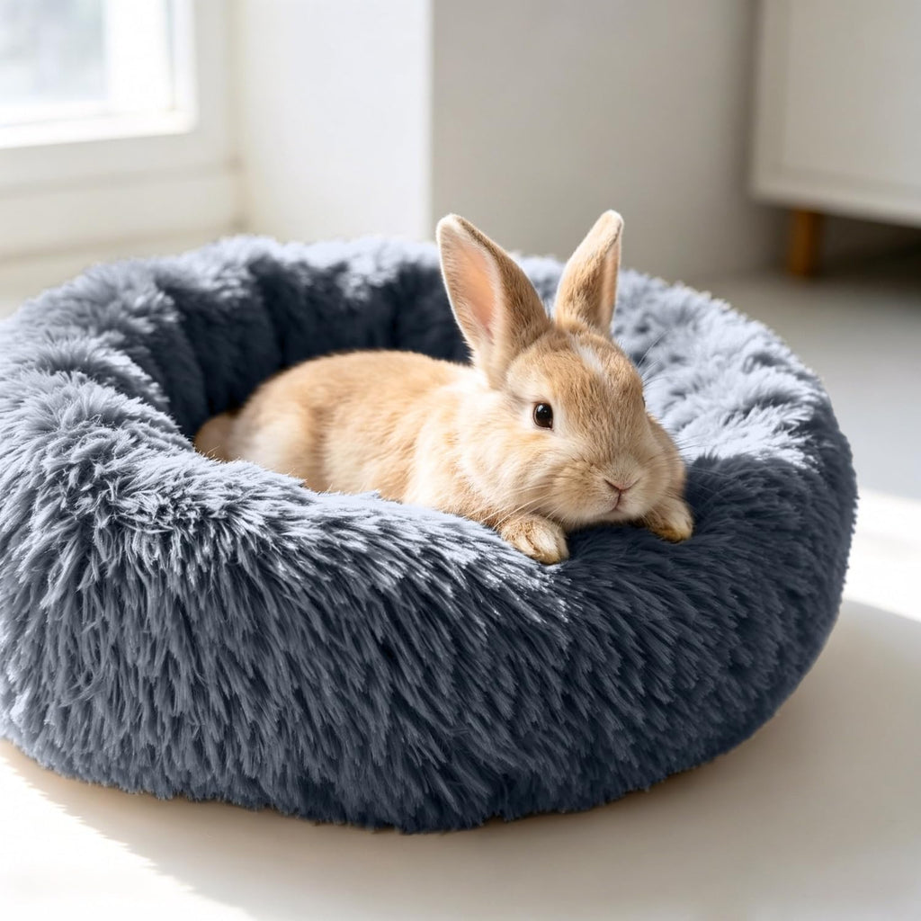 2 Pack Rabbit Bed, Fluffy Donut Shaped Bunny Hideout Comfort Sleeping Mat
