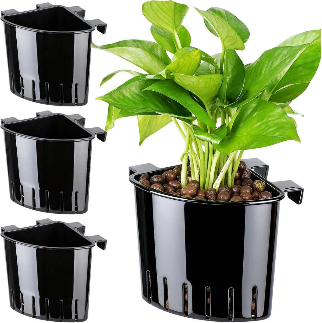 Borlech 2026 Latest Model Large Aquarium Corner Planter Hanging Plant Holder for Fish Tank Aquaponic Plant Cultivation and Aquascape Accessories Decorations (4 Pack) Black