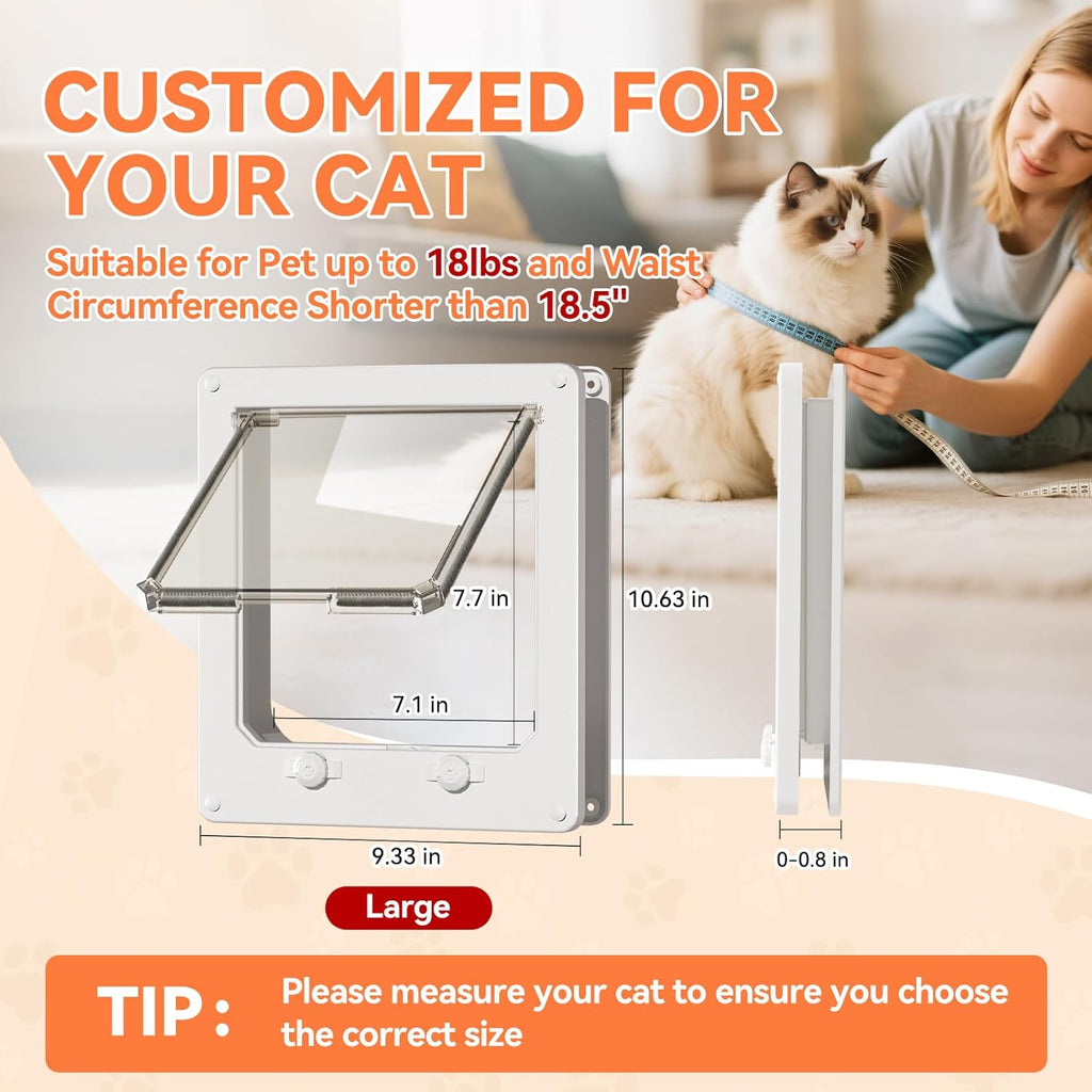 LIBBEPET Thin Interior Cat Door, 4 Way Locking Flap for Cats ≤18 lbs, Large
