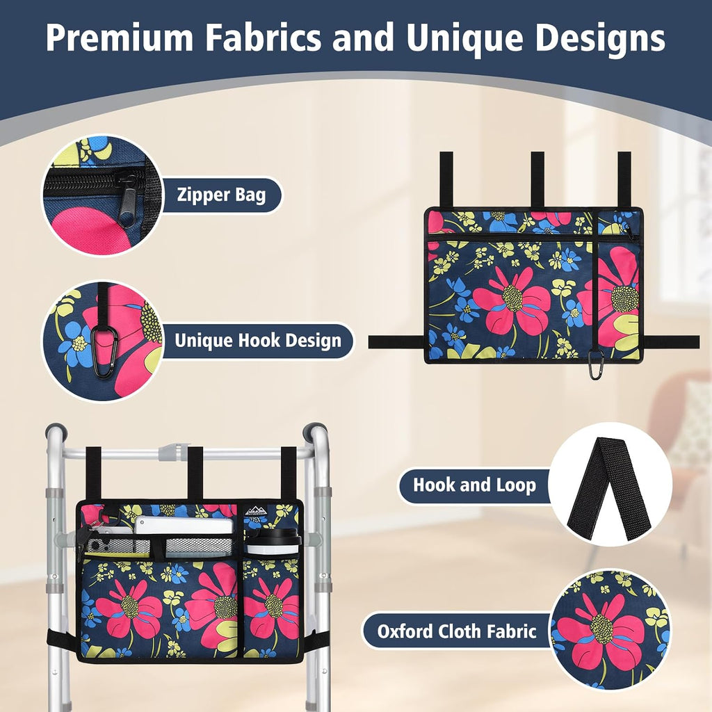 SupreGear Walker Bag with Cup Holder, Water-Resistant Storage Organizer with Multiple Pockets and Adjustable Straps, Foldable Walker Accessories for Seniors
