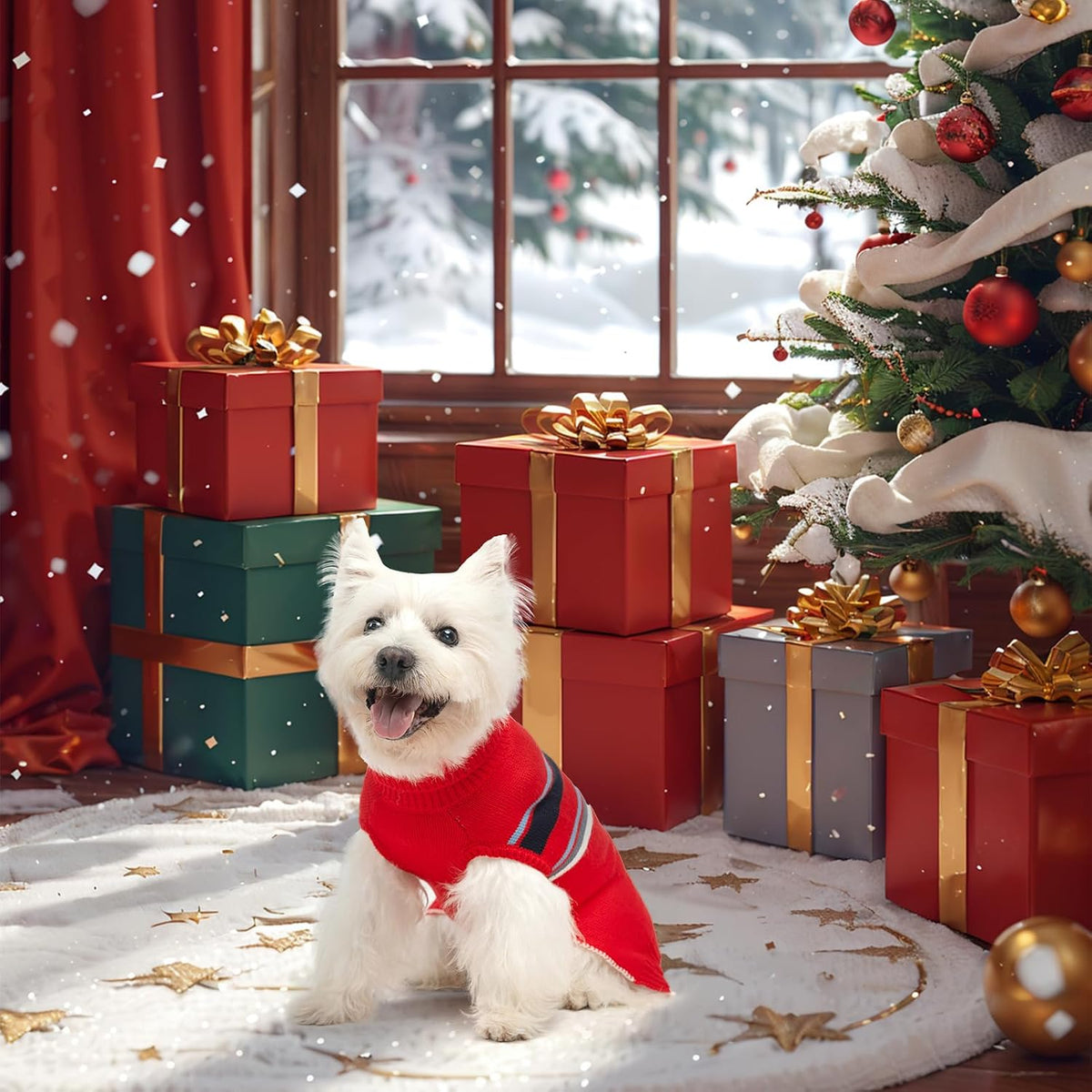 PAWCHIE Dog Sweater - Warm Thick Coat for Small to Large Dogs & Cats, Turtleneck with Leash Hole, Red