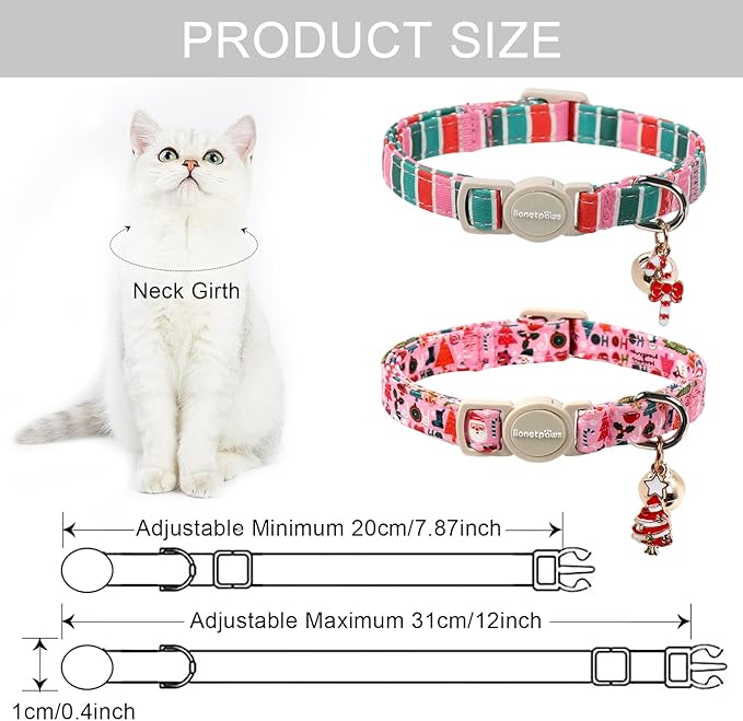 Lionet Paws 2pcs Pack Christmas Cat Collar, Ho Christmas Tree & Pink Stripes - Image 4