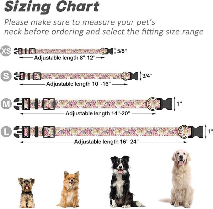 Reflective Dog Collar for Extra Small Dogs, Cute Flower Theme Adjustable - Image 7