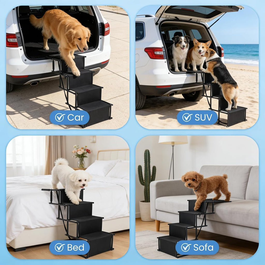 Portable Wide Dog 4-Steps, Large Dog Folding Stairs for Car, Truck, SUV