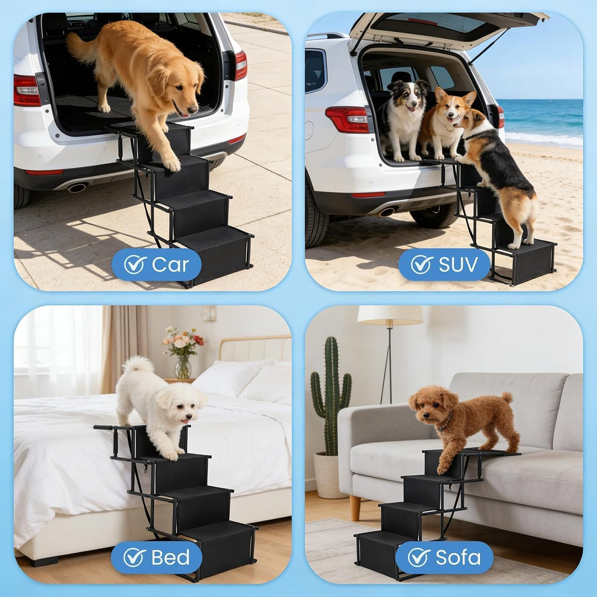 Portable Wide Dog 4-Steps, Large Dog Folding Stairs for Car, Truck, SUV