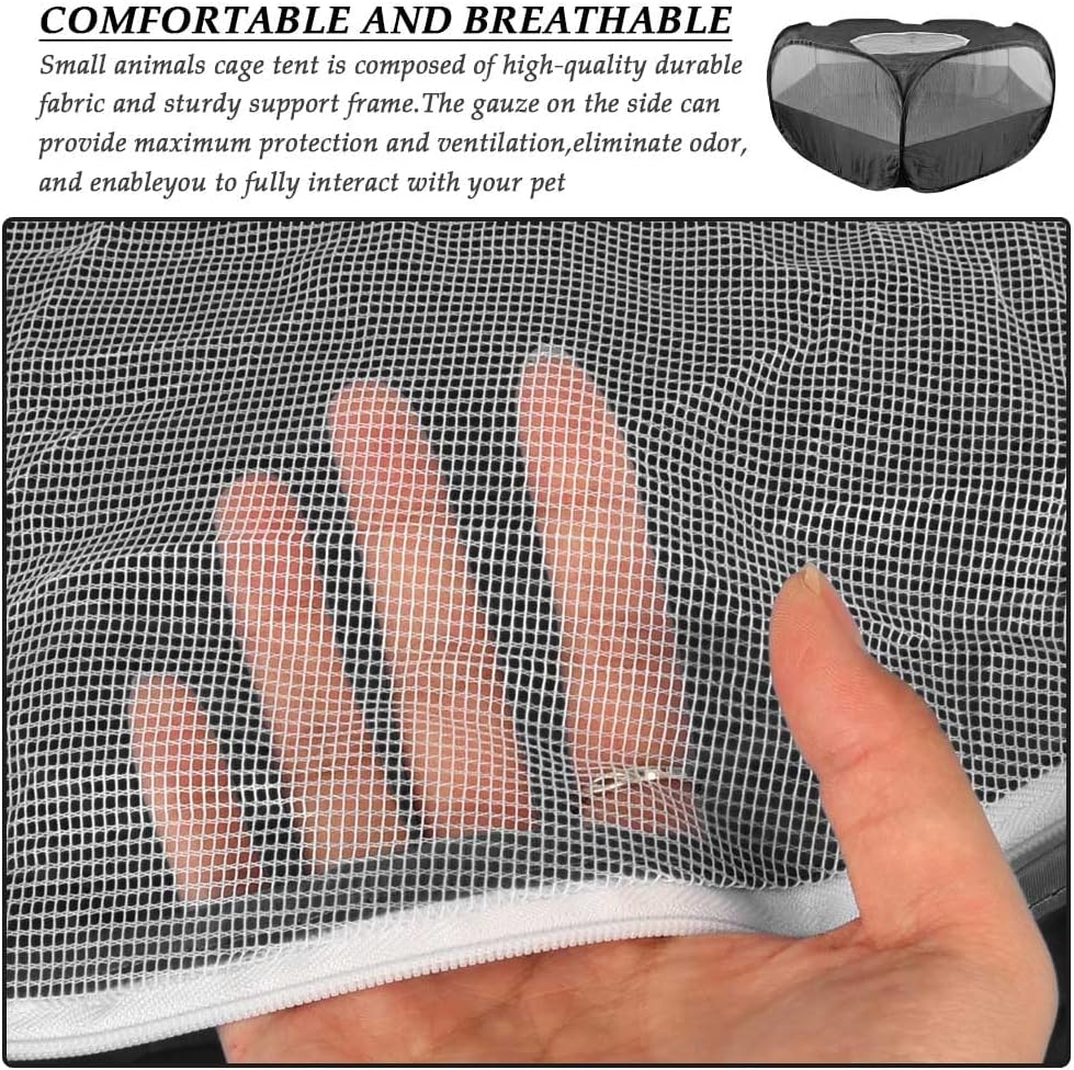 Small Animal Plaype Black, Breathable Pet Playpen Cage Tent Portable Fence Tent with Zippered Cover Pet Playpen for Puppy/Kitten/Rabbit/Hamster/Chinchillas/Guinea Pig Outdoor Indoor