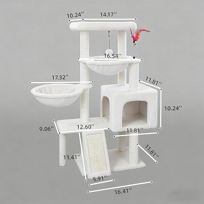 Cat Tree with Cat Condo and Two Hammocks, Cat Tree with Scratching Posts and - Image 2