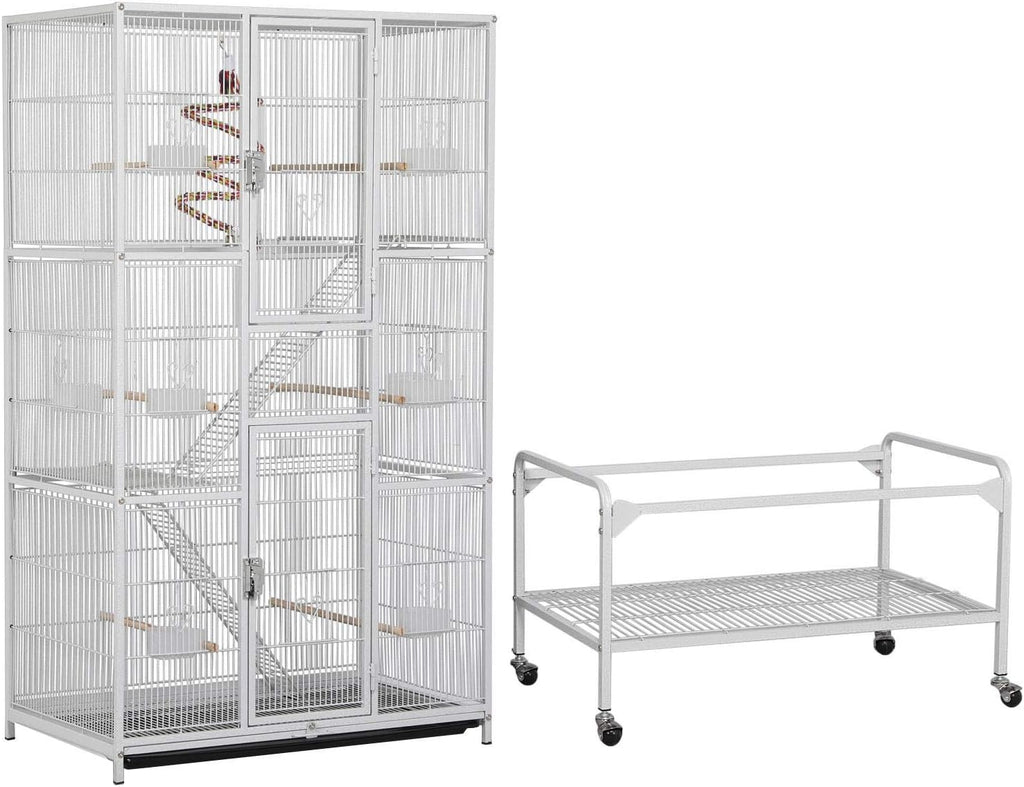 Yaheetech 69-Inch Extra Large Wrought Animal Cage Metal 3 Levels Small Animal Cage w/Cross Shelves and Ladders for Ferret Chinchilla Sugar Glider Squirrel, White