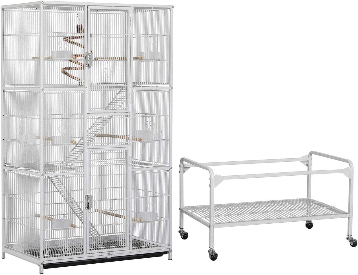 Yaheetech 69-Inch Extra Large Wrought Animal Cage Metal 3 Levels Small Animal Cage w/Cross Shelves and Ladders for Ferret Chinchilla Sugar Glider Squirrel, White