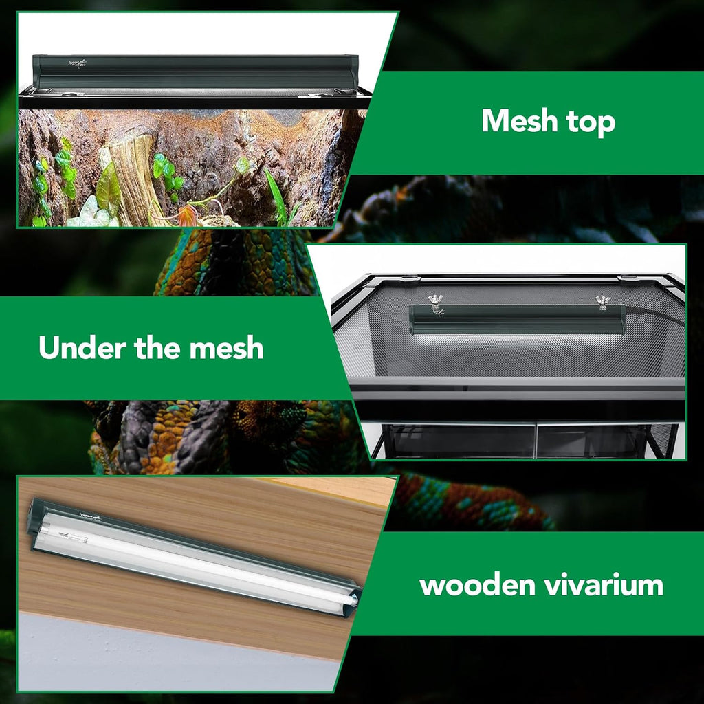 T5 Reptile Light Fixture Green Combo Kit 8W Light Fixture Reptile Terrarium Hood 10.0 UVB Light Bulb Fluorescent Tube Ideal for Tropical and Deserts Such as Bearded Dragon Lizards and Tortoises