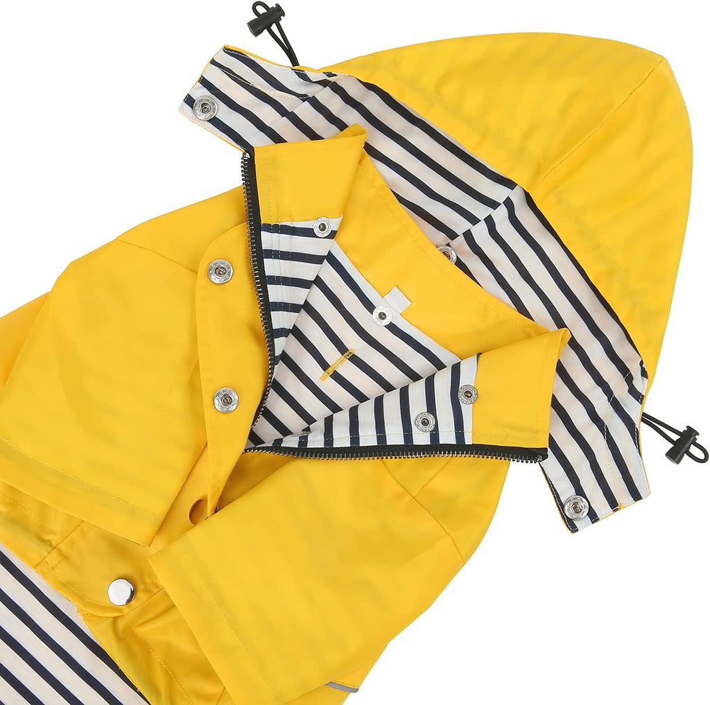 HDE Premium 2-Layer Zip Dog Raincoat Poncho w/Leash Hole & Hood Yellow 3XL