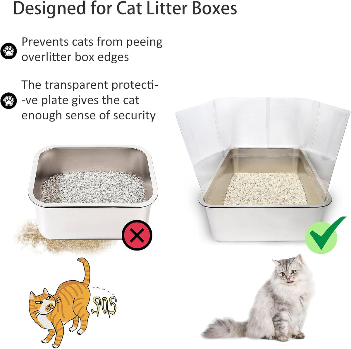 4PCS Cat Litter Box Pee Shields,Transparent Easy Clean Splash Guard