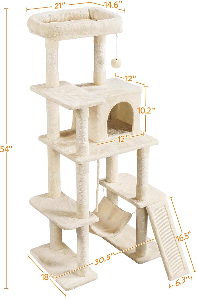 Yaheetech 54in Sturdy Cat Tree for Large Cats, Hammock & Top Perch, Indoor Pet - Image 7