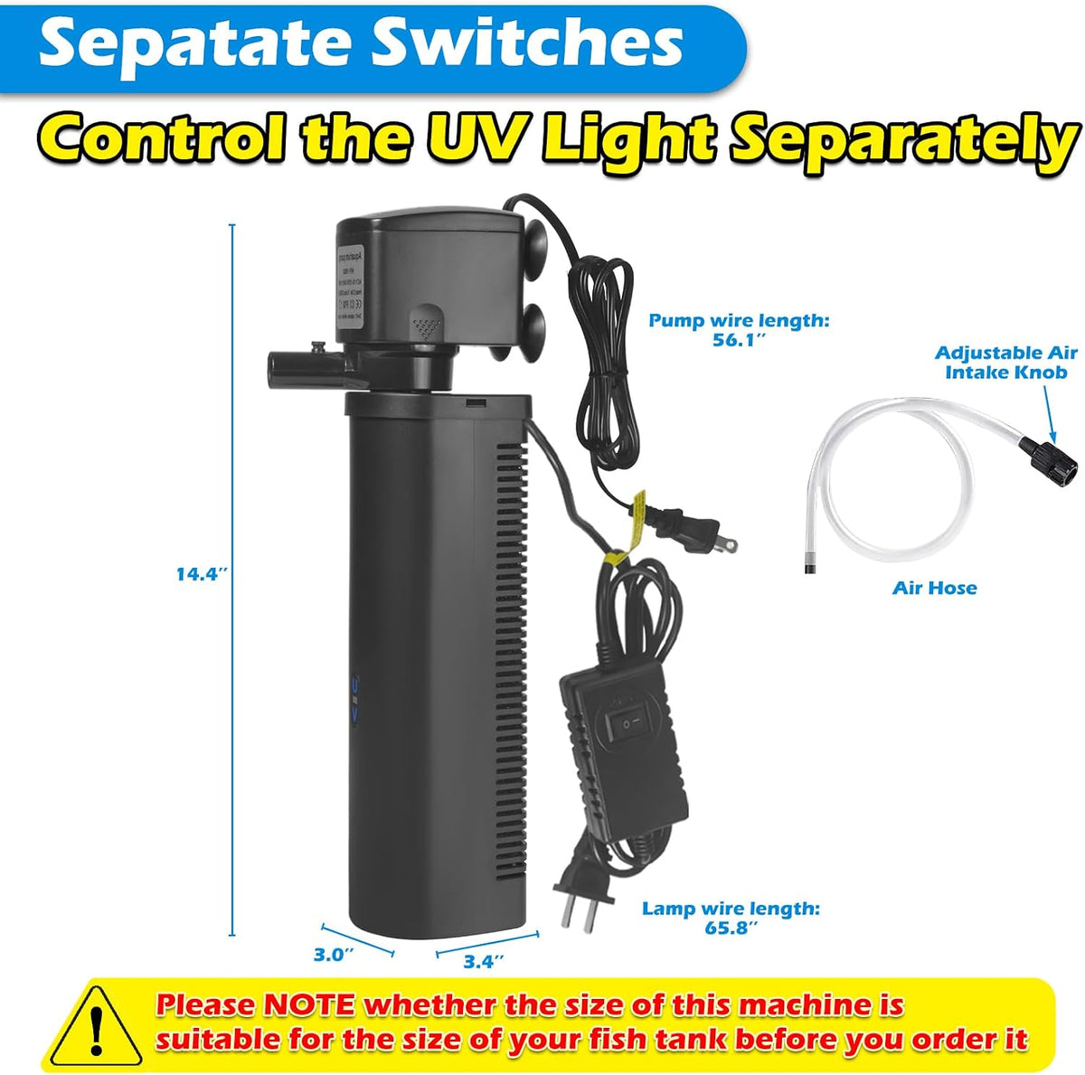 TARARIUM U-V Aquarium Filter for Fish Turtle Tank,Extra Large fit 80-300Gal
