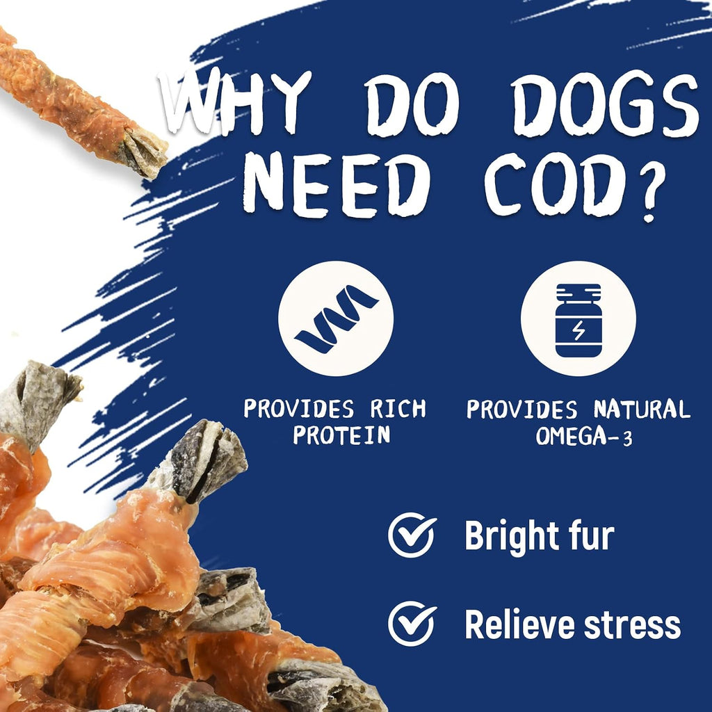 PAWUP Dog Treat Chicken Wrapped Cod Skins, Fish Chews, 12-15 Count